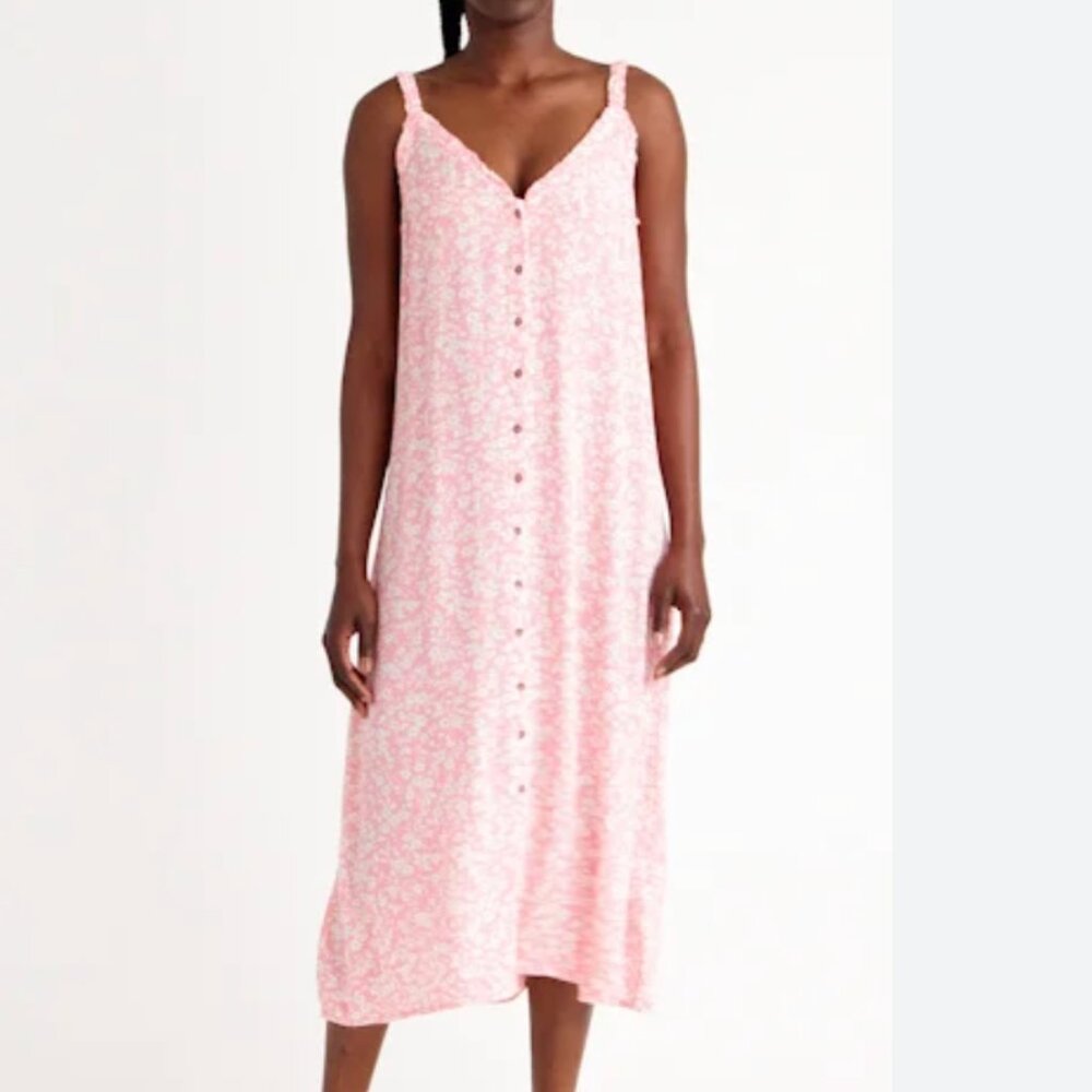 Billabong Sweet Edges Dress Pink Floral Size M With Button Front